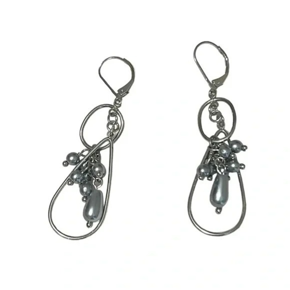 Vintage Gray‎ Beaded Fishhook Earrings